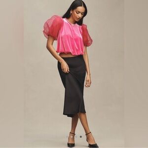 Maeve NWOT Elegant Hot Pink Tulle Puff Sleeve Velvet Top sz XS